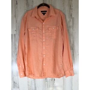 Marc Anthony Linen Blend Slim Fit Button Up Shirt Large Peach Long Sleeve